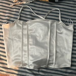 White Satin crop top. Lace up back